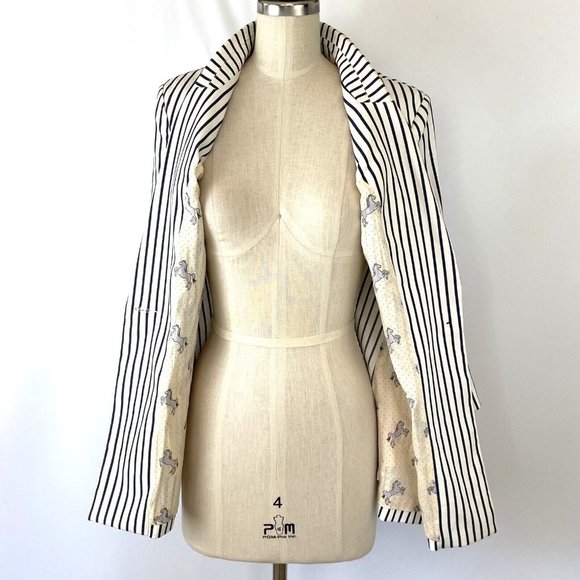 CAbi Womens Blazer Size 4 White Navy Striped Bell Sleeve Jacket #5295‎ Nautical - Picture 6 of 13